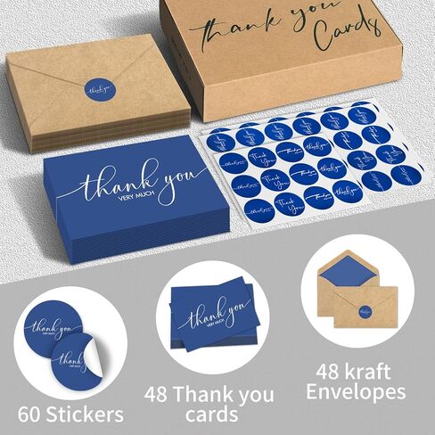 AZAZA 48 Pack Thank You Cards with kraft Envelopes and Stickers,4x6 inch Black cards,Blank Thank You Cards for Small Business,Baby Shower,Wedding,Bridal Shower,Graduation,Funeral,Black in Saudi Arabia