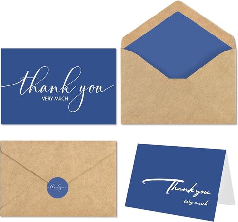 AZAZA 48 Pack Thank You Cards with kraft Envelopes and Stickers,4x6 inch Black cards,Blank Thank You Cards for Small Business,Baby Shower,Wedding,Bridal Shower,Graduation,Funeral,Black in Saudi Arabia