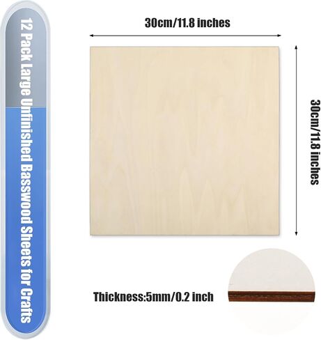 12 Pack Basswood Plywood Sheets 6 x 6 x 1/5 Inch-5 mm Thick Basswood Plywood Board Wood Squares Sheets Natural Unfinished Wood for Crafts, Painting, Model Making, Wood Burning and Laser Projects in Saudi Arabia