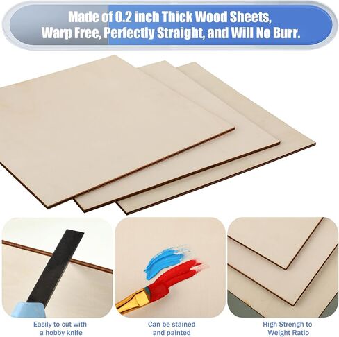 12 Pack Basswood Plywood Sheets 6 x 6 x 1/5 Inch-5 mm Thick Basswood Plywood Board Wood Squares Sheets Natural Unfinished Wood for Crafts, Painting, Model Making, Wood Burning and Laser Projects in Saudi Arabia
