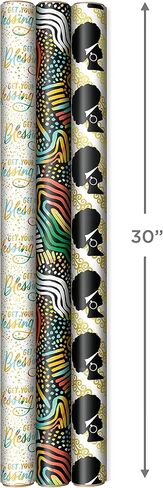 Hallmark Mahogany Wrapping Paper with Cutlines on Reverse (3 Rolls: 75 sq. ft. ttl) "Get Your Blessing" for Birthdays, Weddings, Bridal Showers, Gold, Black, Red, Yellow, Green, White, (0005EWR6549) in Saudi Arabia