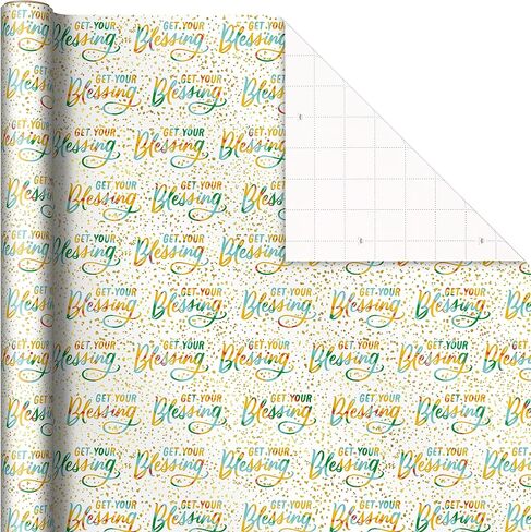 Hallmark Mahogany Wrapping Paper with Cutlines on Reverse (3 Rolls: 75 sq. ft. ttl) "Get Your Blessing" for Birthdays, Weddings, Bridal Showers, Gold, Black, Red, Yellow, Green, White, (0005EWR6549) in Saudi Arabia