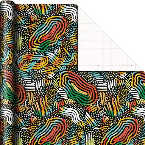 Hallmark Mahogany Wrapping Paper with Cutlines on Reverse (3 Rolls: 75 sq. ft. ttl) "Get Your Blessing" for Birthdays, Weddings, Bridal Showers, Gold, Black, Red, Yellow, Green, White, (0005EWR6549) in Saudi Arabia