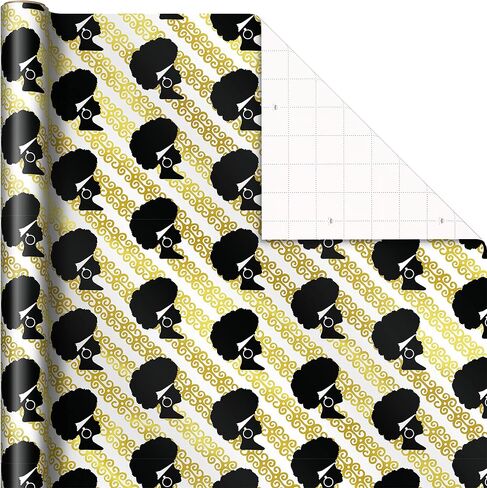 Hallmark Mahogany Wrapping Paper with Cutlines on Reverse (3 Rolls: 75 sq. ft. ttl) "Get Your Blessing" for Birthdays, Weddings, Bridal Showers, Gold, Black, Red, Yellow, Green, White, (0005EWR6549) in Saudi Arabia