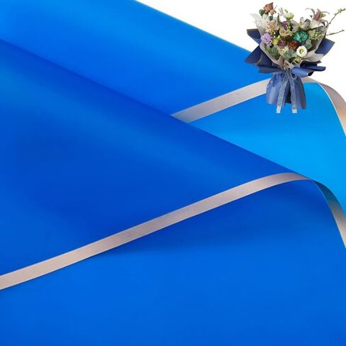 20 Sheets Pure color gold edge Flower Wrapping Paper,Waterproof Valentine's Day Bouquet Wrapping Paper 23x23Inch Used for DIY Crafts, Gift Packaging, Flower Shop Bouquet Packaging (Blue) in Saudi Arabia