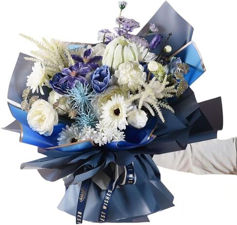 20 Sheets Pure color gold edge Flower Wrapping Paper,Waterproof Valentine's Day Bouquet Wrapping Paper 23x23Inch Used for DIY Crafts, Gift Packaging, Flower Shop Bouquet Packaging (Blue) in Saudi Arabia