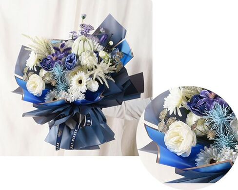 20 Sheets Pure color gold edge Flower Wrapping Paper,Waterproof Valentine's Day Bouquet Wrapping Paper 23x23Inch Used for DIY Crafts, Gift Packaging, Flower Shop Bouquet Packaging (Blue) in Saudi Arabia