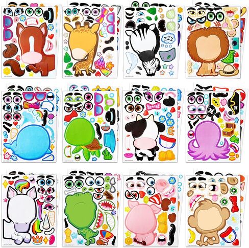 JOYIN 24 PCS 6"x 9" Make-a-face Sticker Sheets Make Your Own Animal Mix and Match Sticker Sheets with Safaris, Sea and Fantasy Animals Kids Party Favor Supplies Craft in Saudi Arabia