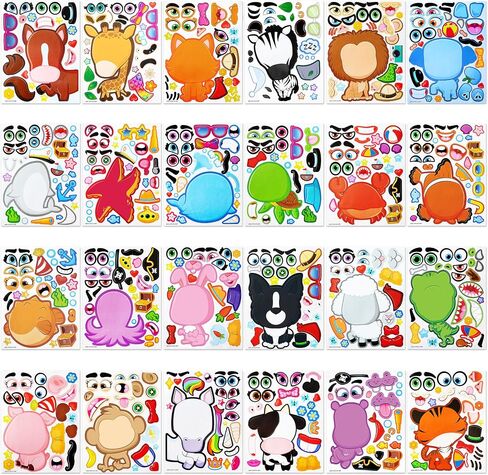 JOYIN 24 PCS 6"x 9" Make-a-face Sticker Sheets Make Your Own Animal Mix and Match Sticker Sheets with Safaris, Sea and Fantasy Animals Kids Party Favor Supplies Craft in Saudi Arabia
