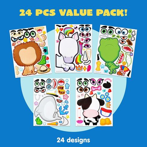 JOYIN 24 PCS 6"x 9" Make-a-face Sticker Sheets Make Your Own Animal Mix and Match Sticker Sheets with Safaris, Sea and Fantasy Animals Kids Party Favor Supplies Craft in Saudi Arabia