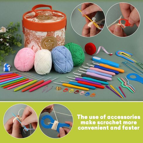 LUNARM Crochet Kit, 70 Piece Crochet Set with Crochet Yarn Crochet Hook Knitting Needles and Crochet Accessories, Crochet Starter Kit with Storage Box for Adults Beginner and Professionals in Kuwait