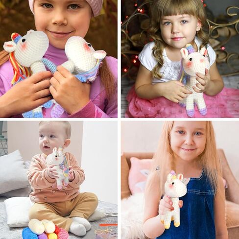 مجموعة الكروشيه للمبتدئين من AUGVO، مجموعة حياكة الكروشيه، مجموعة حيوانات الكروشيه للمبتدئين مع غزل لألياف البوليستر وحيد القرن، وخطافات الكروشيه، فيديو تعليمات خطوة بخطوة، فن الحرف اليدوية DIY in Kuwait