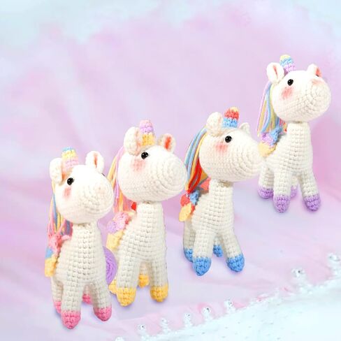 مجموعة الكروشيه للمبتدئين من AUGVO، مجموعة حياكة الكروشيه، مجموعة حيوانات الكروشيه للمبتدئين مع غزل لألياف البوليستر وحيد القرن، وخطافات الكروشيه، فيديو تعليمات خطوة بخطوة، فن الحرف اليدوية DIY in Kuwait