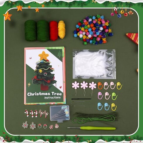 SOTYIOO Crochet Kit for Beginners, Christmas Tree Crochet Set DIY Gift for Starters Adult Kids Instruction and Video Tutorials (40%+ Yarn) in Kuwait