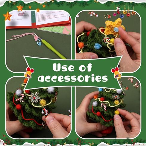 SOTYIOO Crochet Kit for Beginners, Christmas Tree Crochet Set DIY Gift for Starters Adult Kids Instruction and Video Tutorials (40%+ Yarn) in Kuwait