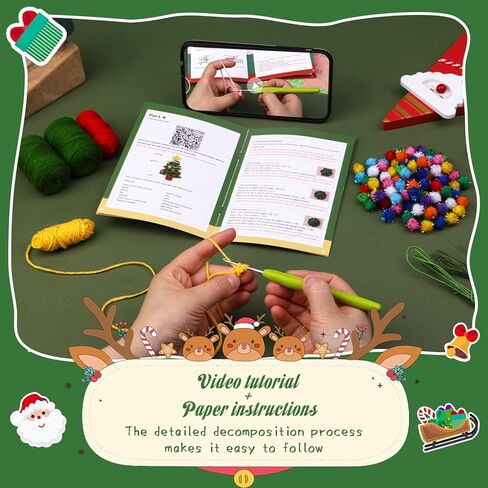 SOTYIOO Crochet Kit for Beginners, Christmas Tree Crochet Set DIY Gift for Starters Adult Kids Instruction and Video Tutorials (40%+ Yarn) in Kuwait