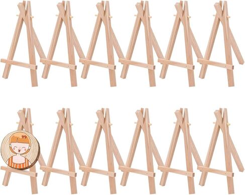 12 حزمة الخشب الصغير عرض حامل 5 بوصة قماش حامل صور صغيرة حامل خشبي للرسم حامل ثلاثي القوائم خشبي طبيعي لعرض اللوحات القماشية الصغيرة، بطاقات العمل، صور الرسم in Kuwait