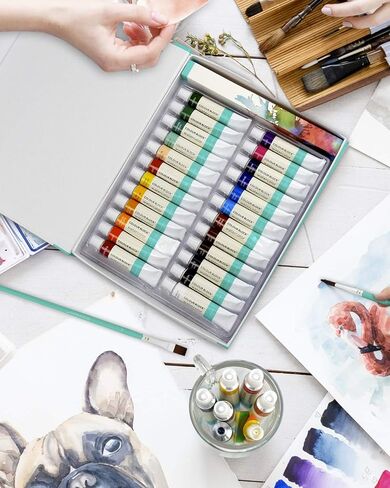 COLOUR BLOCK 32 Ultimate Watercolor Paint Set for Adults and Artists, Contains 24 Vibrant Colors, 2 Brushes, 6 Sheets Watercolor Paper, Perfect for School Supplies in Kuwait