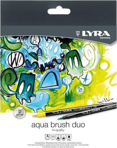 Lyra Aqua Brush Duo Brush Markers - Set of 12 Water-Based Brush Pens for Artists of All Ages - Dual Tip Markers for Fine Details and Wide Strokes - Durable Coloring Markers for Blending Effects in Saudi Arabia