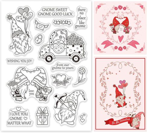 GLOBLELAND Gnome Silicone Clear Stamps Love Heart Rose Gift Box Transparent Stamps for Birthday Valentine's Day Cards Making DIY Scrapbooking Photo Album Decoration Paper Craft in Saudi Arabia