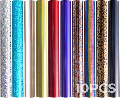 حزمة فينيل ناقل للحرارة من اتش تي في: 10 عبوات مقاس 12 انش × 10 انش من الفينيل تثبت بالكي على التيشيرتات، 10 اوراق الوان متنوعة، فينيل قابل للكي لاقمشة التيشيرتات التي تصنعها بنفسك in Kuwait