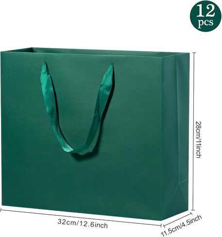 شنطة هدايا خضراء كبيرة مع مقابض شريطية 12.6 × 4.5 × 11 انش، اكياس هدايا خضراء داكنة داكنة قابلة لاعادة الاستخدام شديدة التحمل وقابلة لاعادة الاستخدام للتسوق والزفاف من يوموفاين in Kuwait