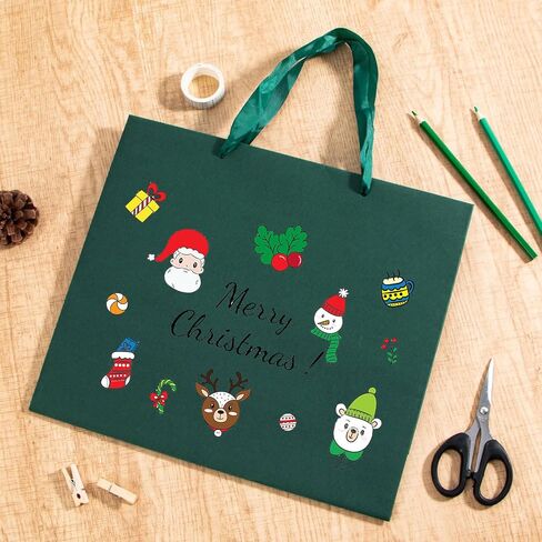 شنطة هدايا خضراء كبيرة مع مقابض شريطية 12.6 × 4.5 × 11 انش، اكياس هدايا خضراء داكنة داكنة قابلة لاعادة الاستخدام شديدة التحمل وقابلة لاعادة الاستخدام للتسوق والزفاف من يوموفاين in Kuwait