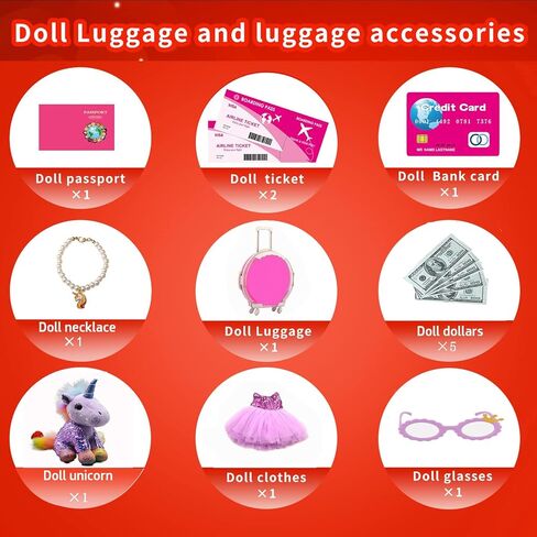 15 قطعة من ملابس وإكسسوارات الدمى للفتيات مقاس 18 بوصة - حقيبة سفر كبيرة وحقيبة سفر ونظارات شمسية لدمية يونيكورن وقلادة جواز السفر ومجموعة لعب للسفر تناسب إكسسوارات الدمى من جيلنا (النمط 3) in Kuwait