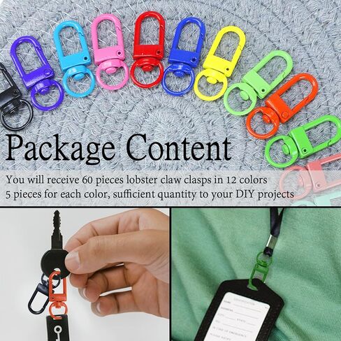 فانسونتا 60 قطعة من مشابك لوبستر معدنية ملونة، خطافات حبال دوارة لقلادة الدمى الصغيرة، اكسسوارات يمكنك صنعها بنفسك لسلاسل المفاتيح (12 لون) in Kuwait