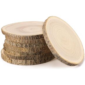Pllieay 8Pcs 6-7 Inch Wood Slices, Natural Wood Slices for Centerpieces Large Unfinished Round Wood Pieces for Ornaments, Wood Circles for Wedding, Table Centerpieces Decor and Other DIY Crafts