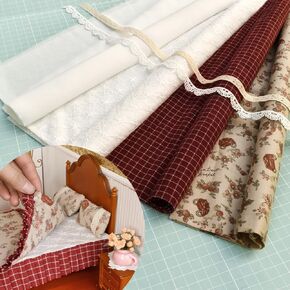 حزم نسيج بيت الدمى iLAND مع أربطة، فراش بيت الدمى DIY، ستائر، أغطية للطاولات، مفارش المائدة أو صناعة الدمى (أرياس رائعة)