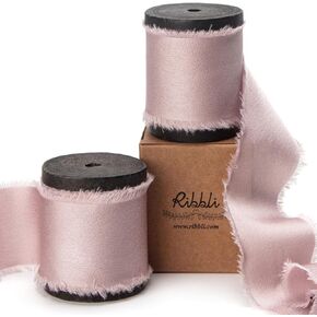 Ribbli Ivory Silk Satin Ribbon 1.5 Inch x 12 Yard Handmade Frayed Chiffon Ribbon with Wooden Spool Cream Ribbon for Gift Wrapping Wedding Invitations Bridal Bouquets Home Decor