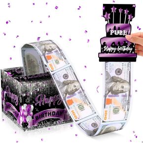 Blue Gold Birthday Money Box for Cash Gift Pull, Surprise Money Gift Money Banks Boxes with Birthday Pull Out Card & 30 Pcs Bags for Kids Adults Blue Gold Birthday Party Favors Supplies