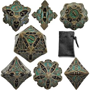 D&D DND Dice Set Metal Hollow Dungeons and Dragons Gifts RPG MTG D20 Polyhedral Big Dice Accessories Pathfinder Role Playing Board Game with Black Leather Bag - Glitter Powder Blue 1
