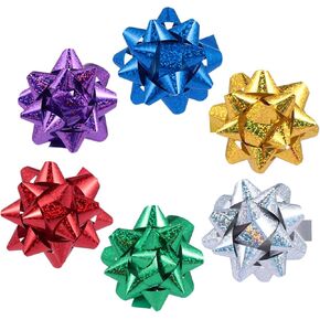 MAGICLULU 100 قطعة هدية عيد الميلاد التفاف القوس المعدني الشريط نجمة القوس ذاتية اللصق هدية التفاف الأقواس عاكسة هدية سحب الانحناء لعطلة عيد ميلاد الديكور الطرف (مختلط اللون) in Kuwait