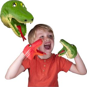 Snap Attack - Snake from Deluxebase. Hand Puppets for Kids. Reptile hand puppet stretchy toys that make great ADHD toys and Autism Toys. Kids snake toys for boys and girls.