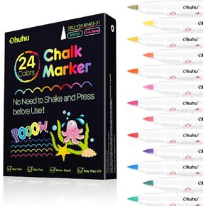 Ohuhu No Shaking and Pressing Chalk Markers for Chalkboard Brush Tip 24 Colors Chalkboard Markers for Blackboard Easter Eggs Car Window Glass Easy to Wipe Off Chalk Pens Non-toxic for Adults Kids in Saudi Arabia