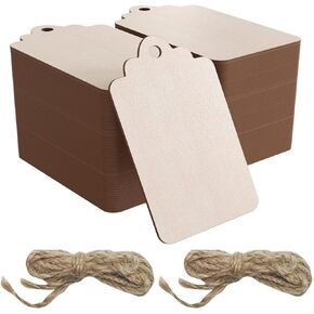 100 قطعة من البطاقات الخشبية الفارغة المستطيلة مقاس 2.7 × 1.5 انش مع فتحات وحبل بطول 32.8 قدم للعطلات وتزيين الطلاء بنفسك in Kuwait