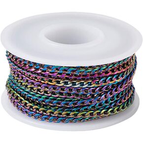 Craftdady 16 Feet Stainless Steel Twisted Curb Chain Link Multi-Color Unwelded Cable Cross Chain with Spool for Jewelry Pendant Necklace Bracelet Making