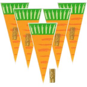 VEIREN 100 Pieces Cone Candy Bags Creative Carrot Shape Treat Bag with Twist Ties Cellophane Goody Cookies DIY Translucent Gift Storage Packaging Bag for Holiday Birthday Wedding Party Decor in Saudi Arabia