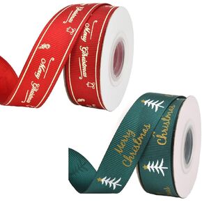 بكرتان من أشرطة عيد الميلاد، بطول 20 ياردة وعرض 20 مم من أشرطة الساتان لتغليف هدايا عيد الميلاد وتزيينها، أحمر وأخضر in Kuwait