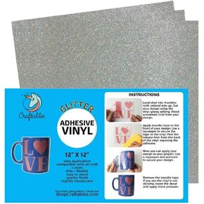 Craftables Black Glitter Adhesive Vinyl for Cricut, Silhouette Cameo, and Craft Cutters - (3) 12in x 12in sheets