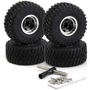 1.0 Beadlock Wheels and Tires 1/24 1/18 RC Mud Slingers Grappler Tyres for 1：24 1:18 RC Scale Rock Crawler Car SCX24 FMS FCX24 TRX4M Axial AX24 90081 Gladiator Bronco C10 4PCS (Black)