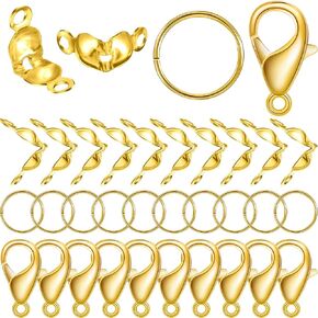 450 Pieces Jewelry Making Accessories Set Includes 200 Pieces Bead Tips Knot Covers 200 Pieces Open Jump Ring Connectors and 50 Pieces Lobster Claw Clasps for DIY Jewelry Crafts Making (Gold)