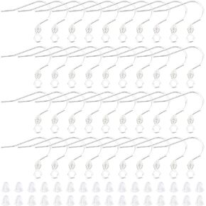UNICRAFTALE about 100 Sets Silver Earring Hooks with Plastic Ear Nuts Stainless Steel French Ear Wires Fish Hook Hypoallergenic Earring Findings for Jewelry making Pin 0.8mm