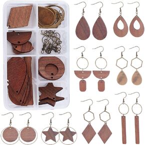 SUNNYCLUE 1 Box DIY 8 Pairs Wooden Dangle Earrings Geometric Wood Earrings Making Starter Kit with 16Pcs Earring Hooks 30Pcs Jump Rings for Women Earring Jewelry Making,Antique Bronze in Kuwait