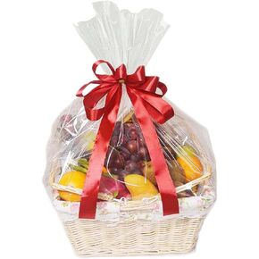 أكياس سلة شفافة من QKEEDSN، 20 قطعة مقاس 22 × 28 بوصة من أكياس هدايا السيلوفان للسلال والهدايا، بسمك 2.3 مل، متضمنة شريط in Kuwait