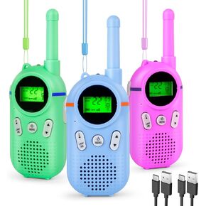Walkie Talkies for Kids Rechargeable 3 Pack, Providing 48hrs Working Time and Long Range of 3KMs, Best Gift for Kids Aged 3-12 Years (Blue+Green+Purple)