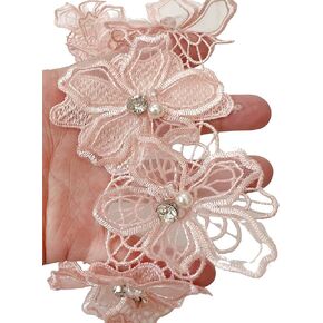 PEPPERLONELY 1 Yard Rhinestone 3D Flower Embroidered Lace Edge Trim Ribbon, Flower Size 3 x 2.75 Inch, Black