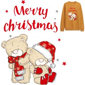 Christmas Iron on Patch Bears Heat Transfer Sticker Xmas Hat Snowflake Pattern Scarf Merry Christmas Sticker Decal Vinyl Applique for Jeans T- Shirts Jackets Backpacks Tote Bags Pillows Decoration